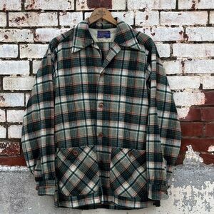 Vintage 1960 Green Plaid Pendleton Wool 49er Button up Shirt Top Men S Women M
